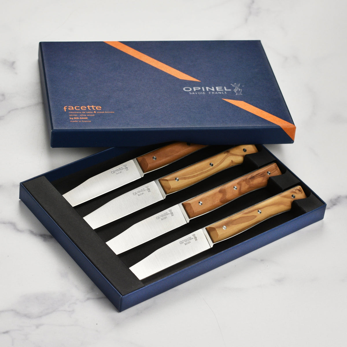 Opinel 4 Piece Olive Wood Facette Steak Knife Set