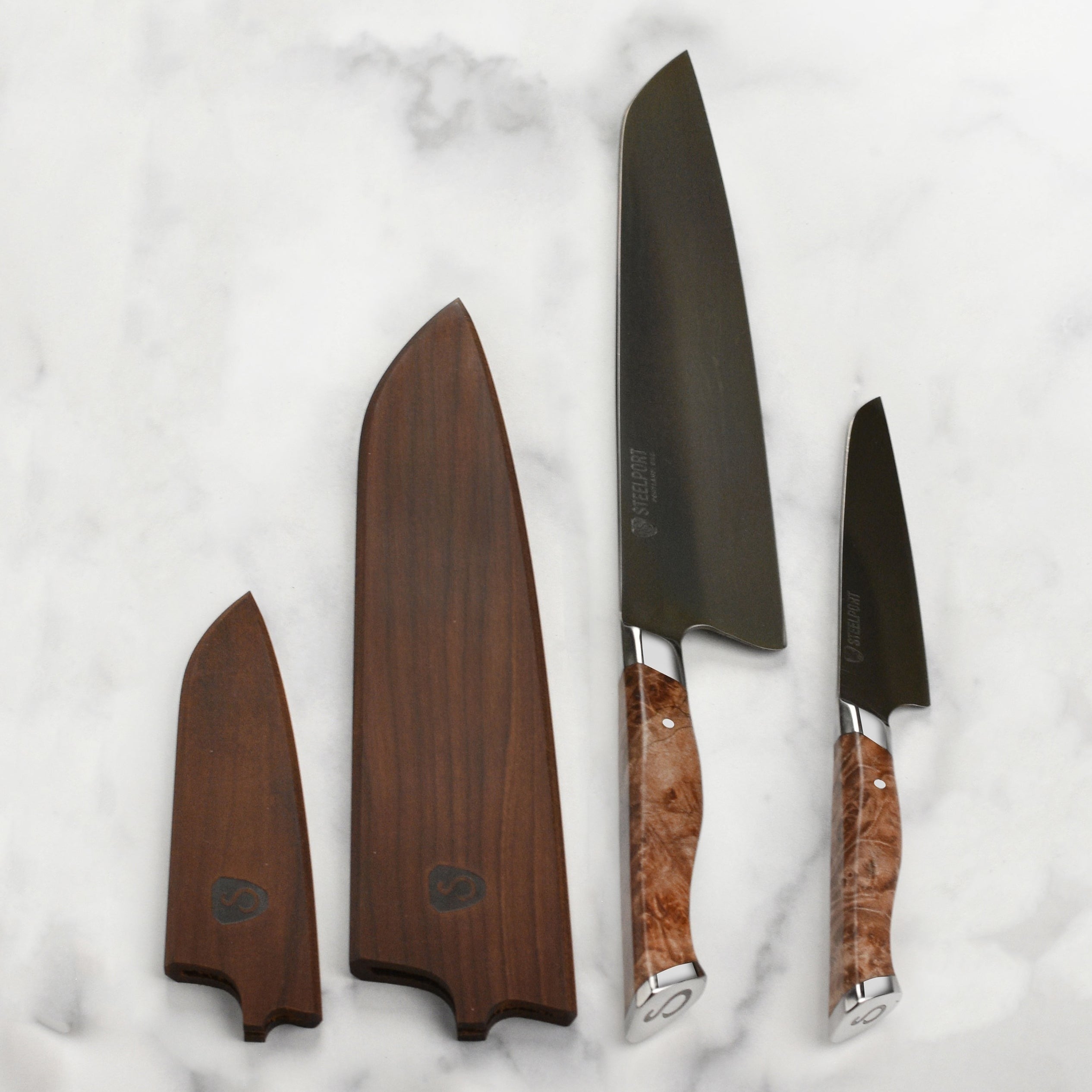 Steelport Carbon Steel 3 Piece Knife Set with Oregon Maple Magnetic Sheaths
