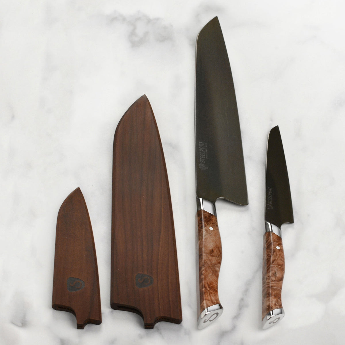 Steelport Carbon Steel 3 Piece Knife Set with Oregon Maple Magnetic Sheaths