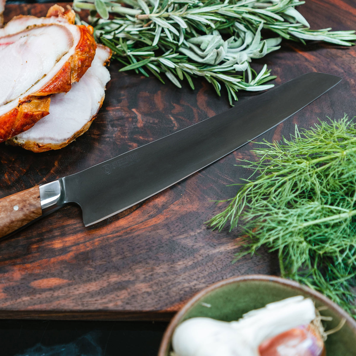Steelport Carbon Steel 10" Slicing Knife with Oregon Maple Magnetic Sheath