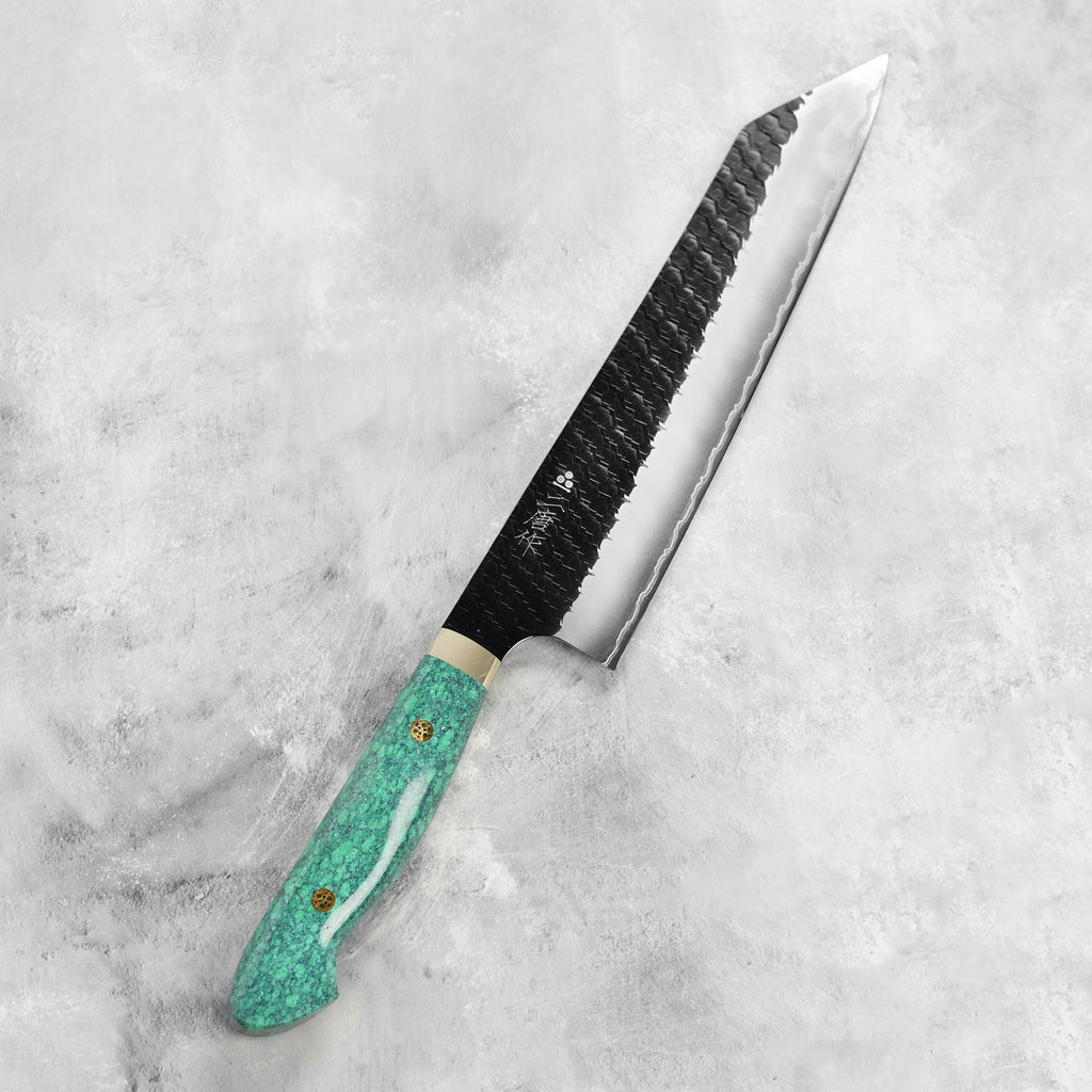 Nigara SG2 Kurouchi Tsuchime 9.4" Kiritsuke, Green Turquoise