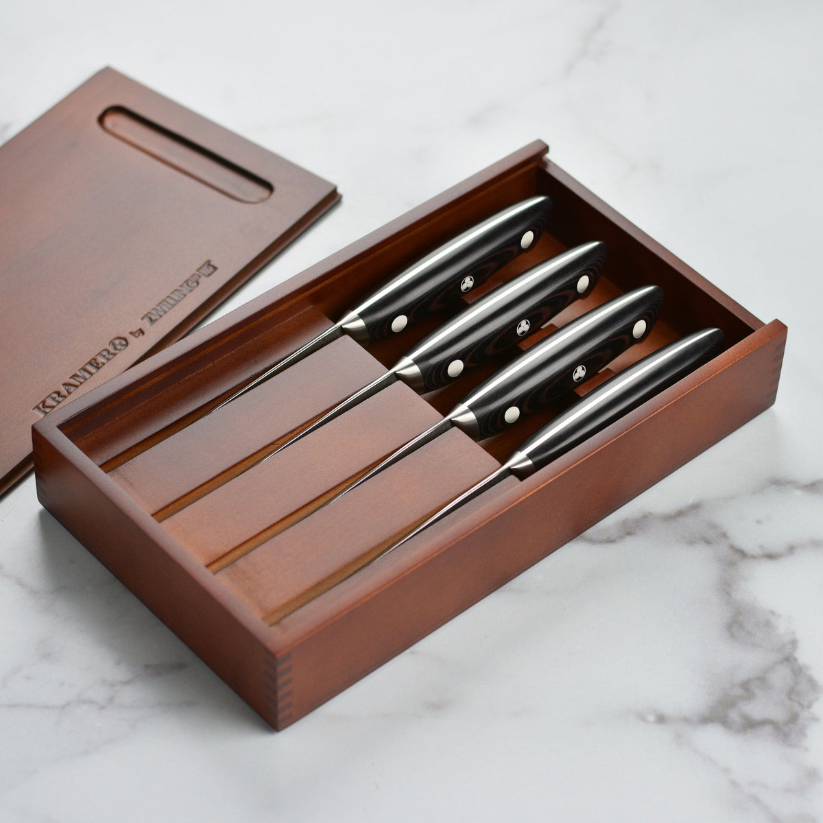 Kramer Stainless Damascus 4 Piece Steak Knife Set with Presentation Chest
