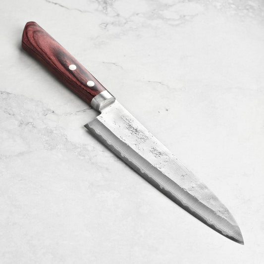 Masutani VG10 Damascus Nashiji 7" Gyuto, Red Handle