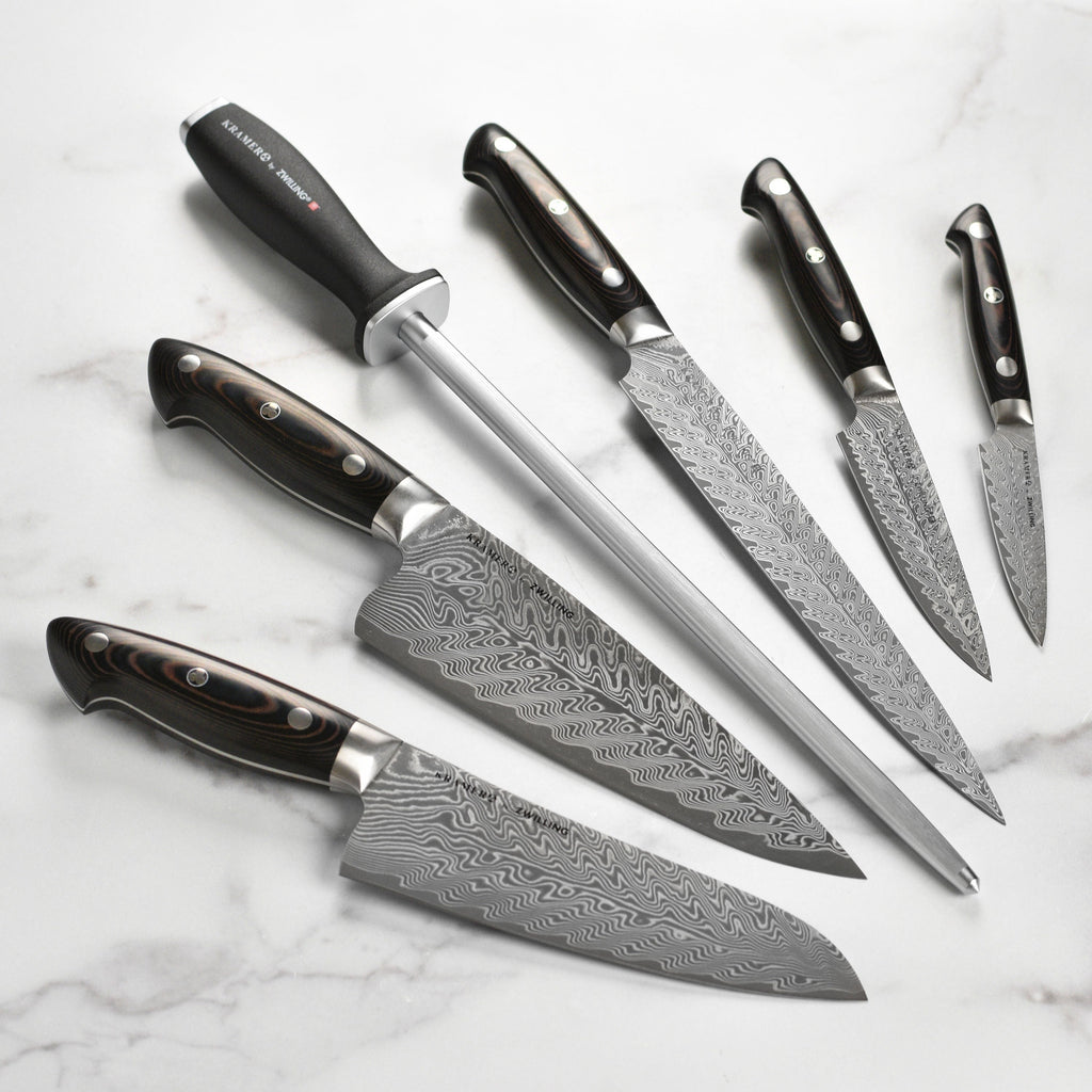 Kramer Stainless Damascus 7 Piece Magnetic Easel Knife Block Set