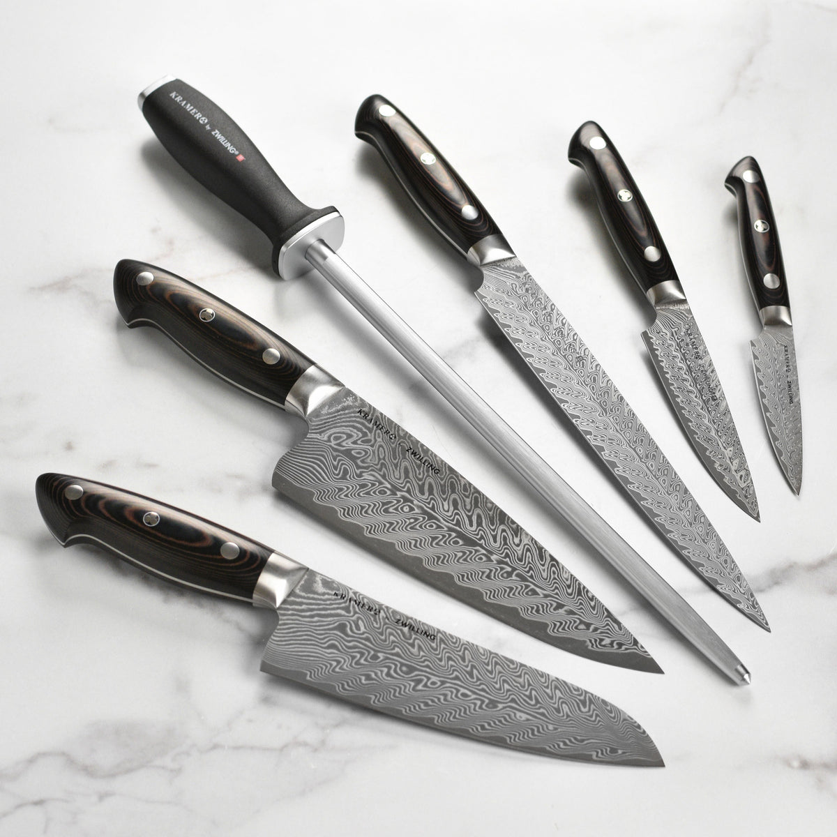 Kramer Stainless Damascus 7 Piece Magnetic Easel Knife Block Set