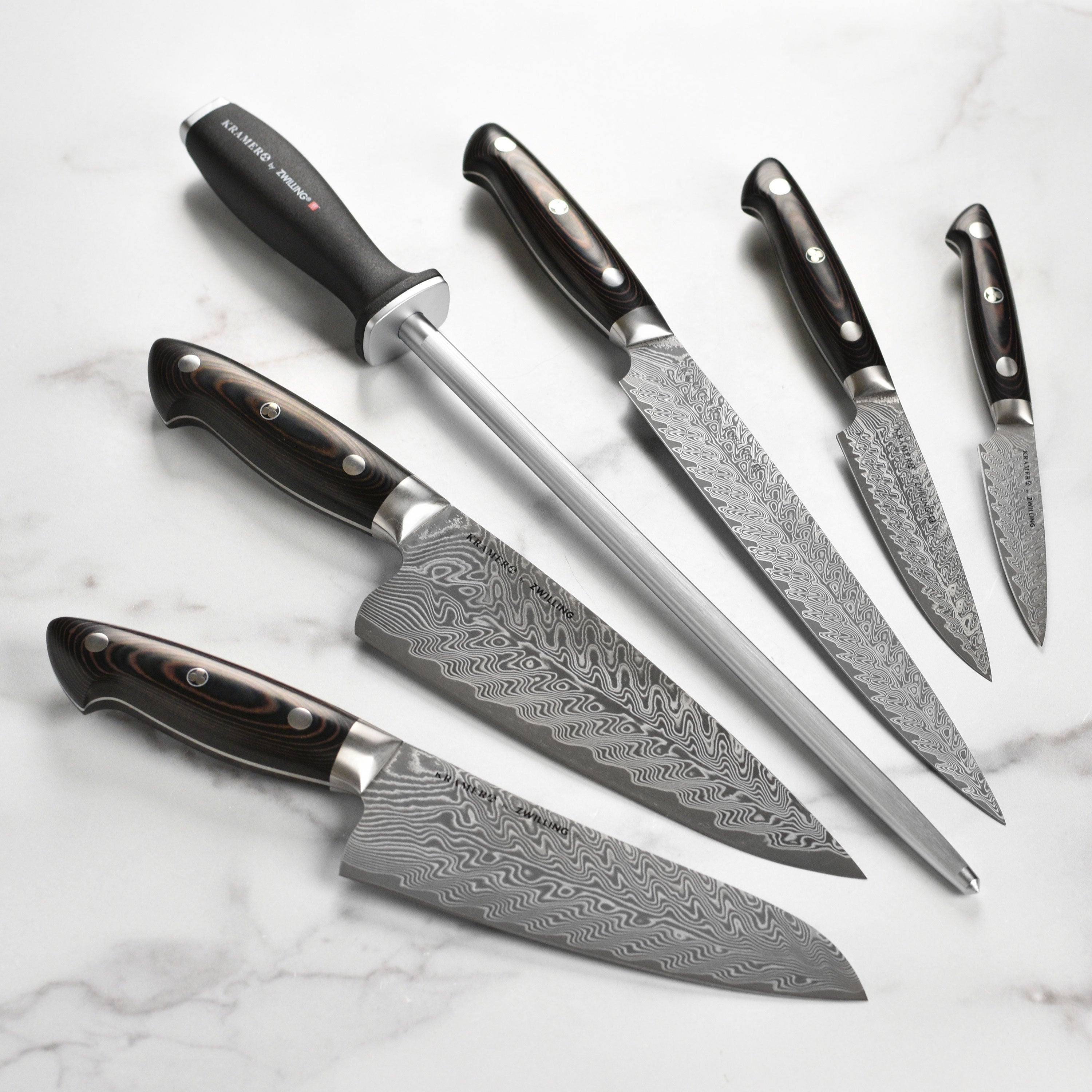 Kramer Stainless Damascus 7 Piece Magnetic Easel Knife Block Set