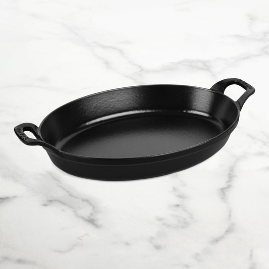Staub Cast Iron 12.5" x 9" Matte Black Oval Au Gratin