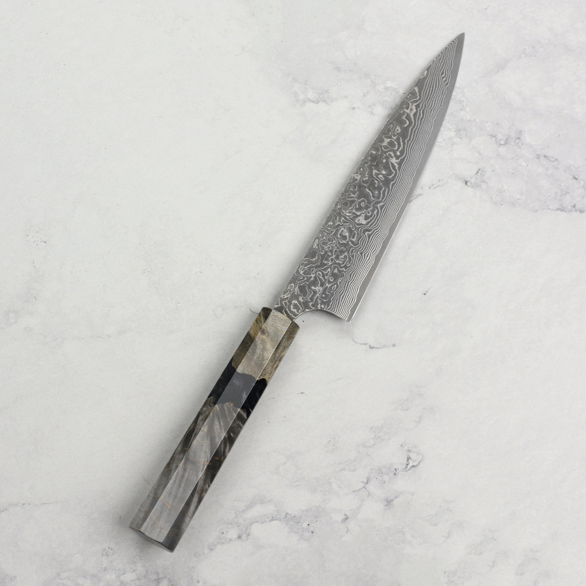 Saji SG2 Black Damascus 5.9" Petty, Stabilized Birch