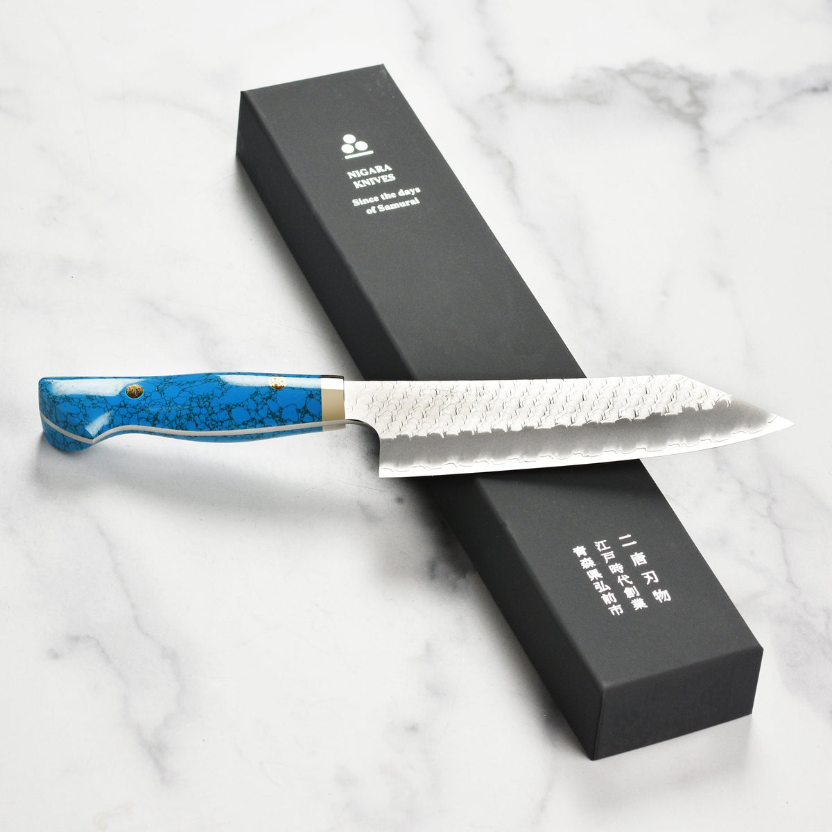 Nigara SG2 Migaki Tsuchime 7" Bunka, Blue Turquoise