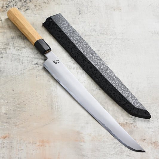 Takayuki x Itsuo Doi Homura Aogami #2 11.8" Sakimaru Sujihiki with Saya