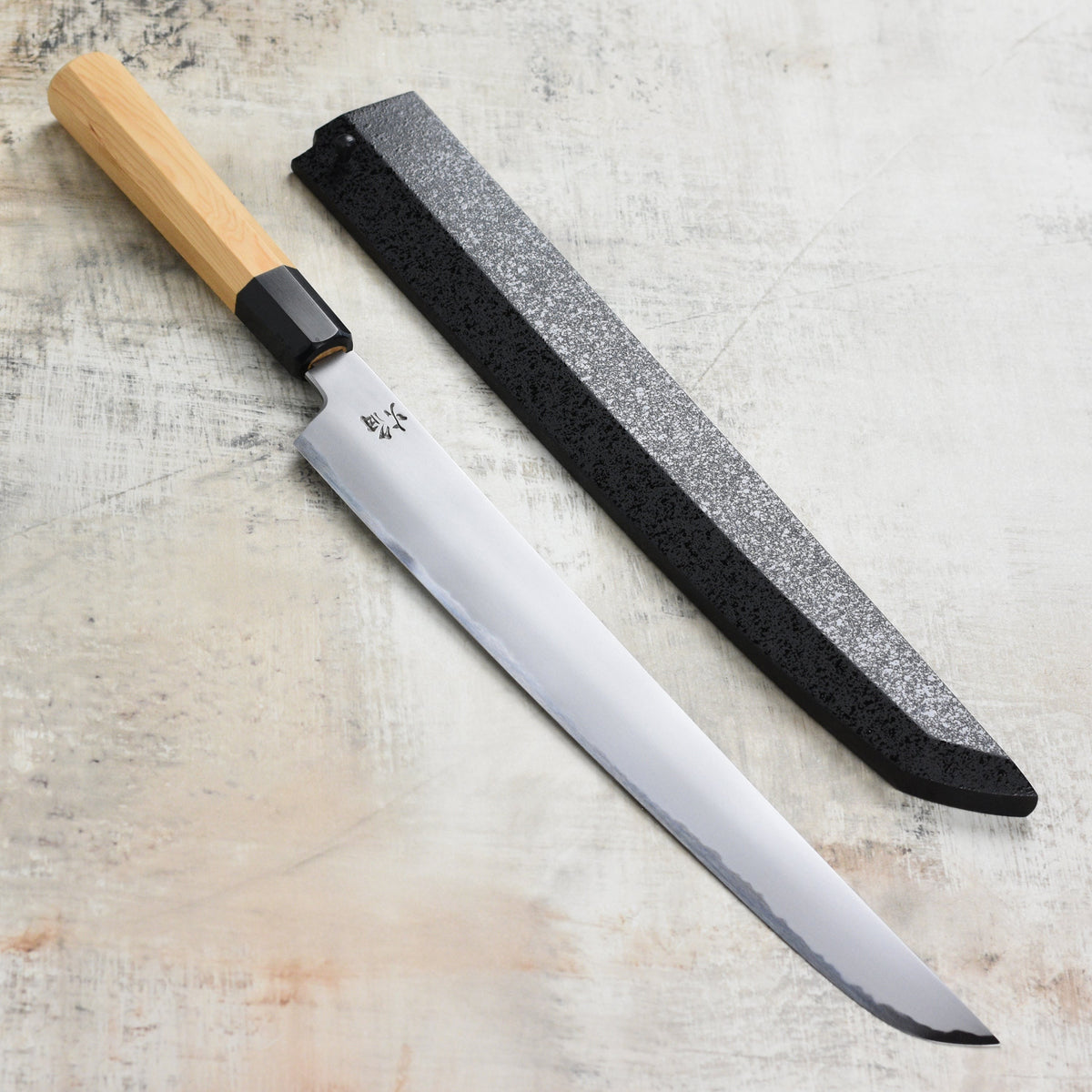 Takayuki x Itsuo Doi Homura Aogami #2 11.8" Sakimaru Sujihiki with Saya