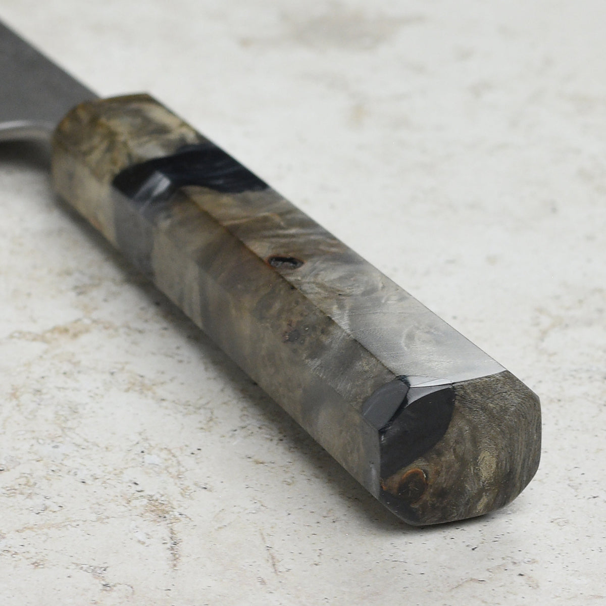 Yoshikane Shirogami #2 Kurouchi Stainless Clad 8.25" Gyuto, Stabilized Birch