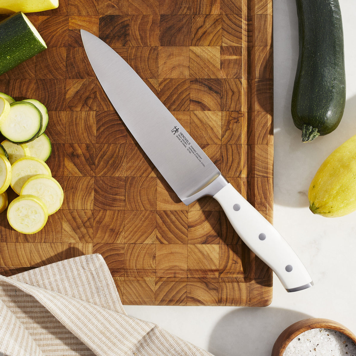 Henckels Forged Accent 20 Piece Self-Sharpening Knife Block Set, Off-White Handles
