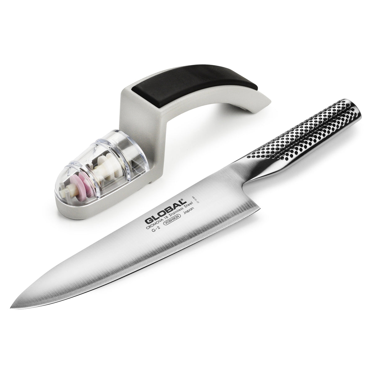 Global 8" Chef's Knife with Water Stone Sharpener