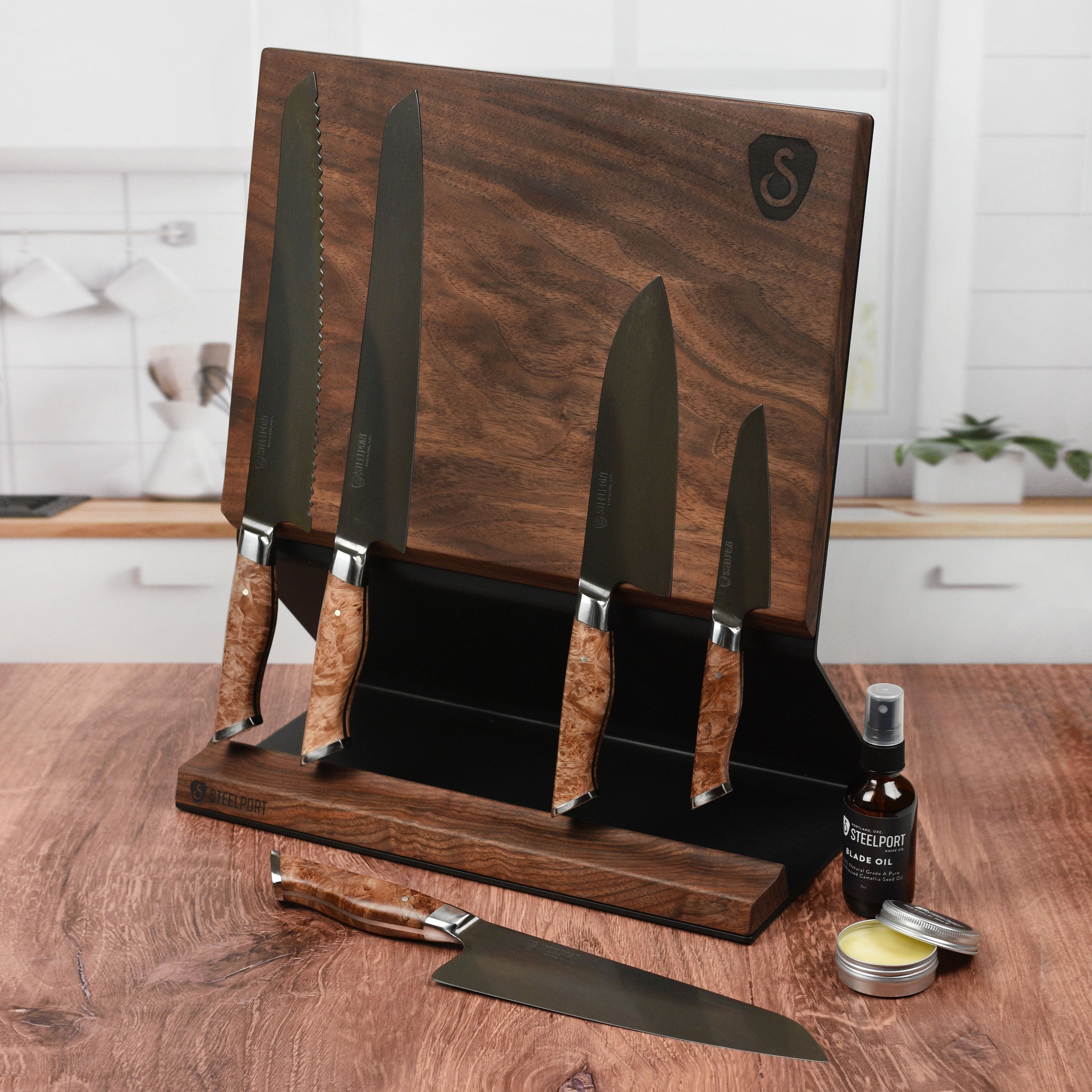 Steelport Magnetic Walnut Knife Block