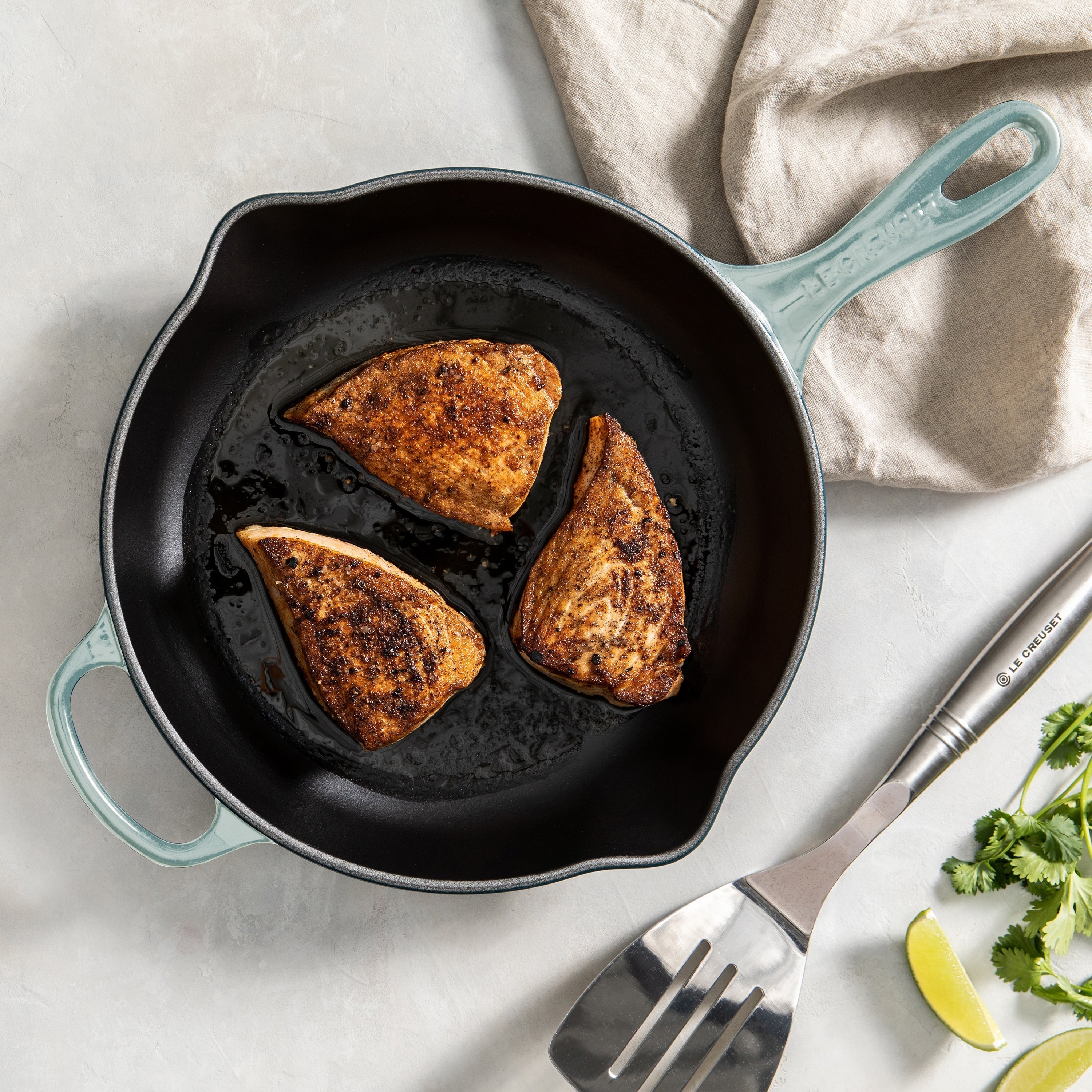 Le Creuset Signature Cast Iron 10.25" Sea Salt Iron Handle Skillet