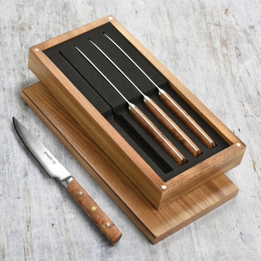 Enso Modern 4 Piece Steak Knife Set, Birchwood