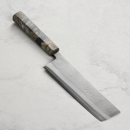 Yoshikane SKD Nashiji Stainless Clad 6.5" Nakiri, Stabilized Birch