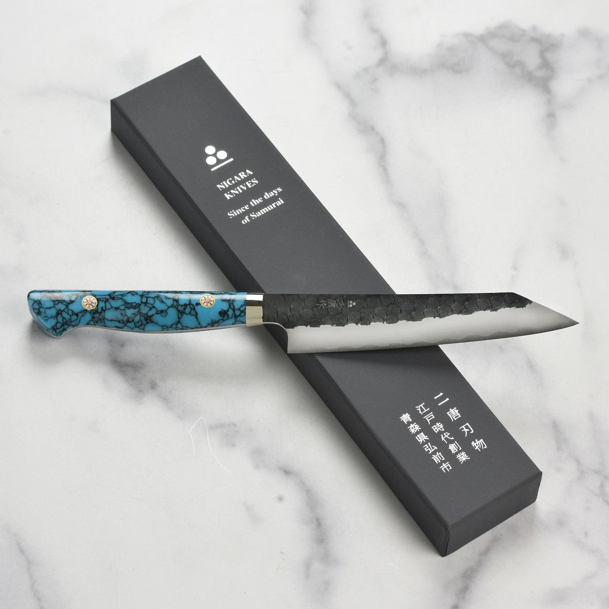 Nigara SG2 Kurouchi Tsuchime 5.9" Kiritsuke Petty, Blue Turquoise
