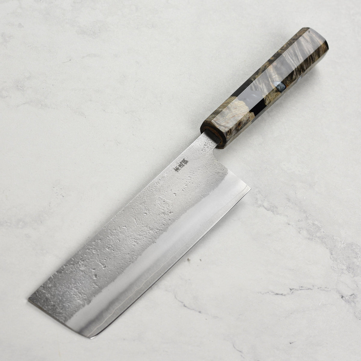 Yoshikane SKD Nashiji Stainless Clad 6.5" Nakiri, Stabilized Birch
