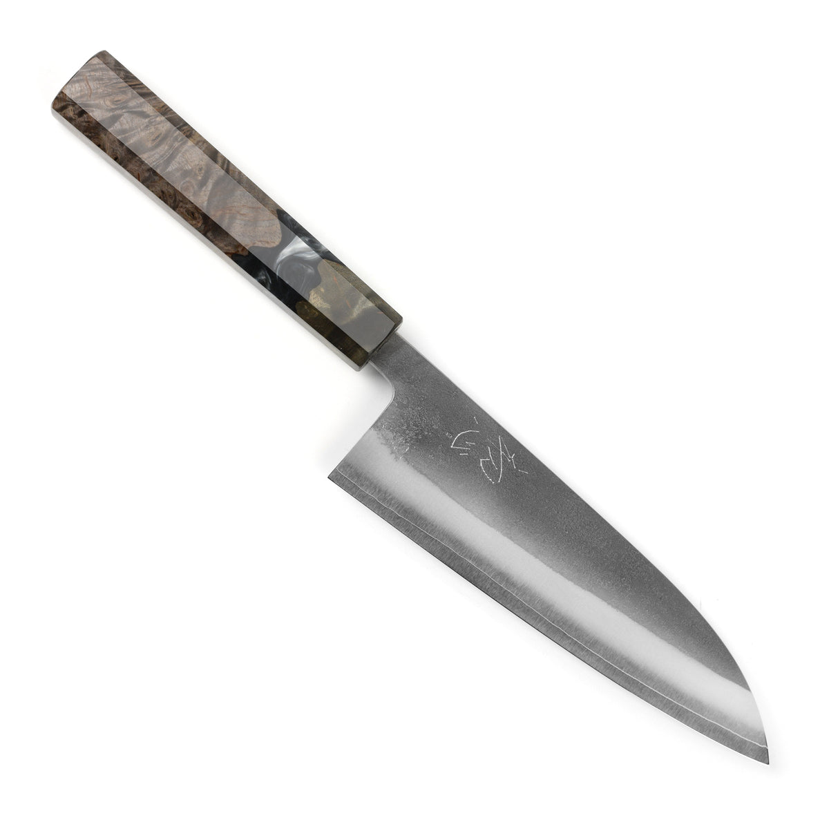 Yoshikane SKD Nashiji Stainless Clad 6.5" Santoku, Stabilized Birch