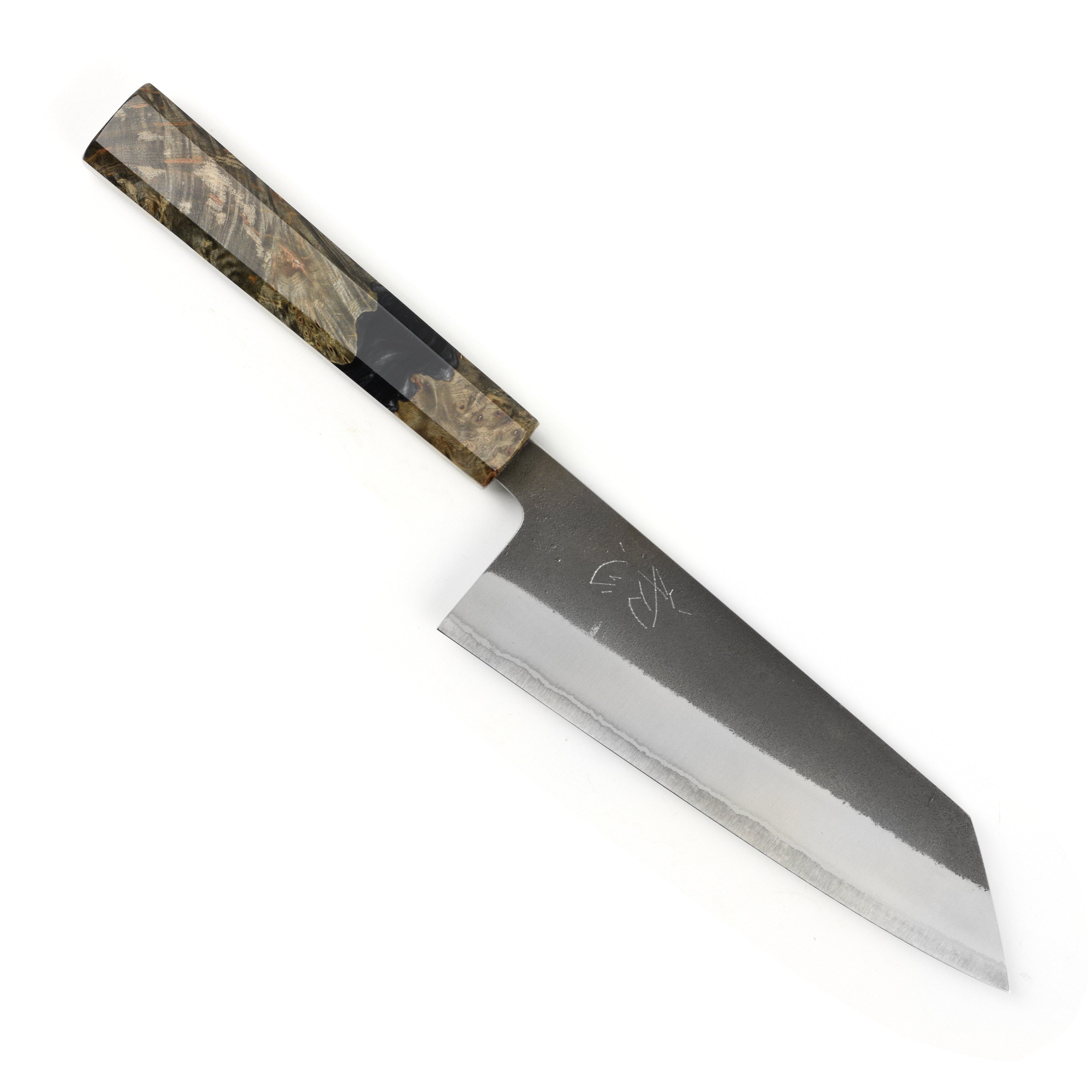 Yoshikane Shirogami #2 Kurouchi Stainless Clad 6.5" Bunka, Stabilized Birch