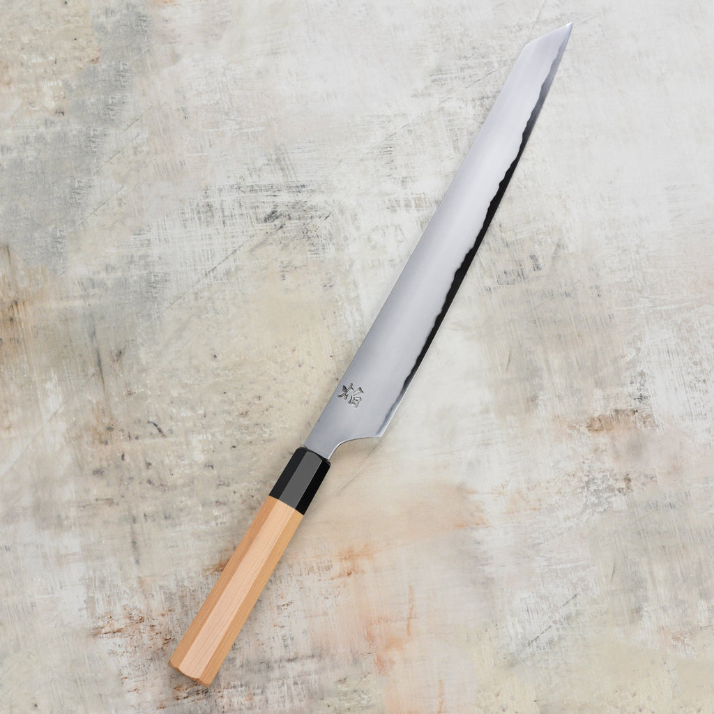 Takayuki x Itsuo Doi Homura Aogami #2 11.8" Kengata Yanagiba with Saya