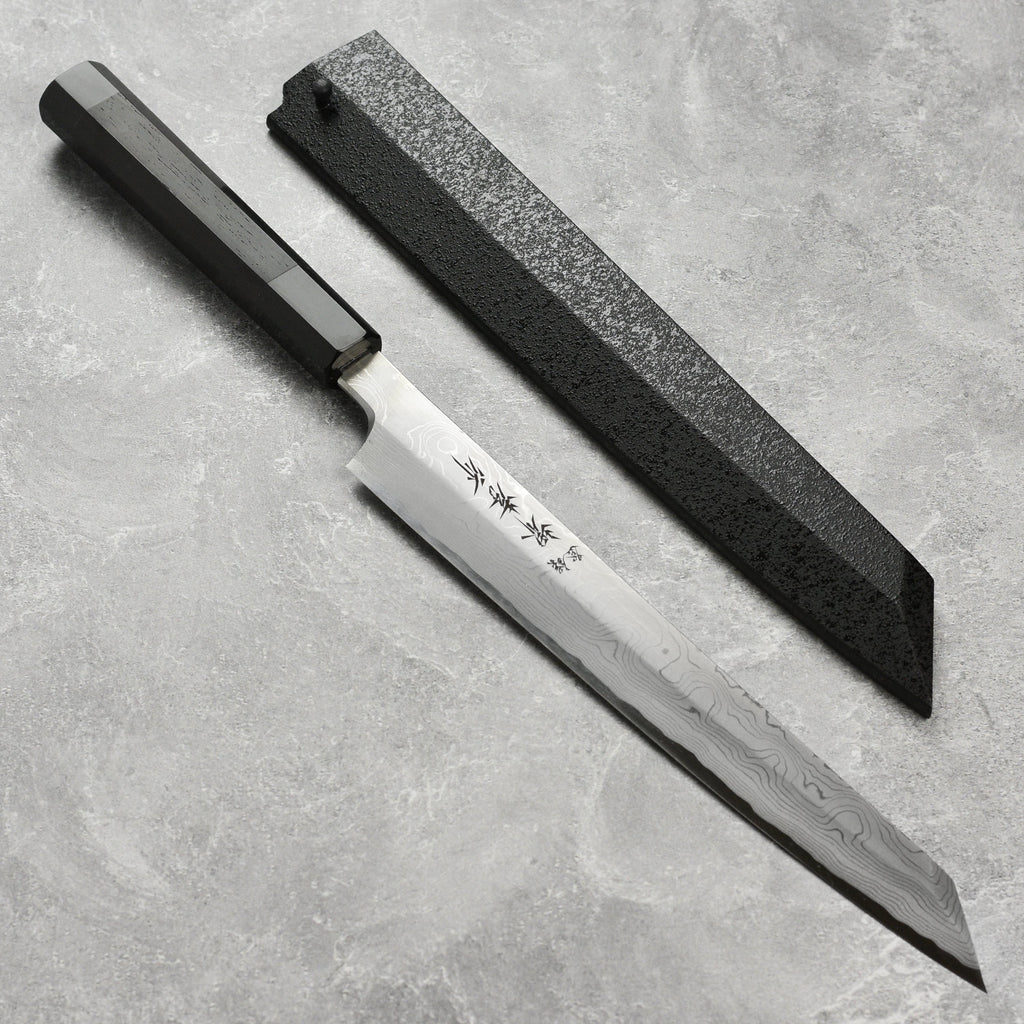 Takayuki Seiryu Aogami #2 Damascus Single-Bevel 10.6" Kengata Yanagiba with Saya