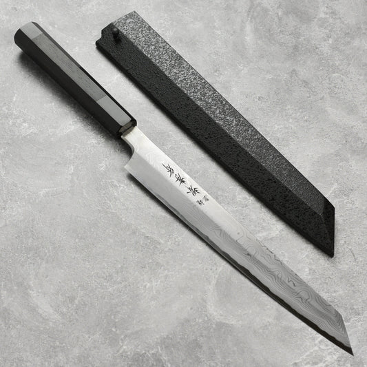 Takayuki Seiryu Aogami #2 Damascus Single-Bevel 10.6" Kengata Yanagiba with Saya