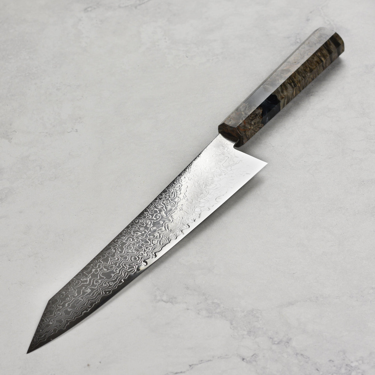 Hatsukokoro Ryuhyo SG2 Damascus 9.4" Kiritsuke Gyuto, Stabilized Birch
