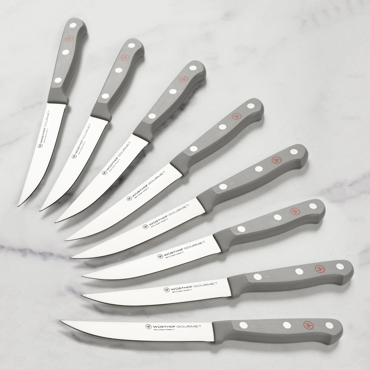 Wusthof Gourmet 8 Piece Steak Knife Set with Case, Grey Handles