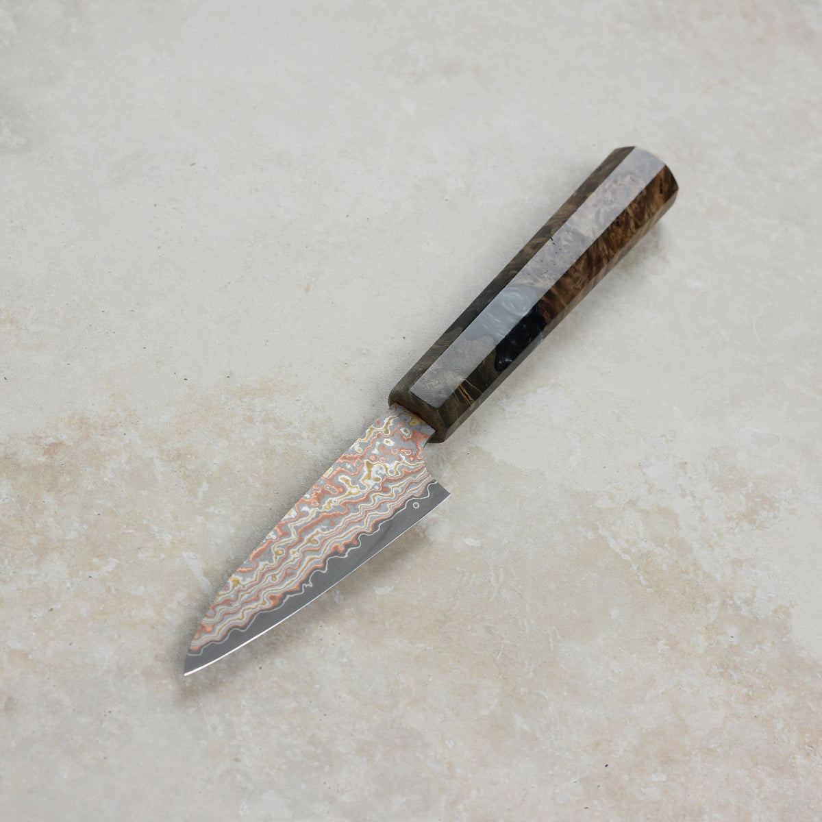 Saji Rainbow Damascus Nashiji 3.5" Petty, Stabilized Birch