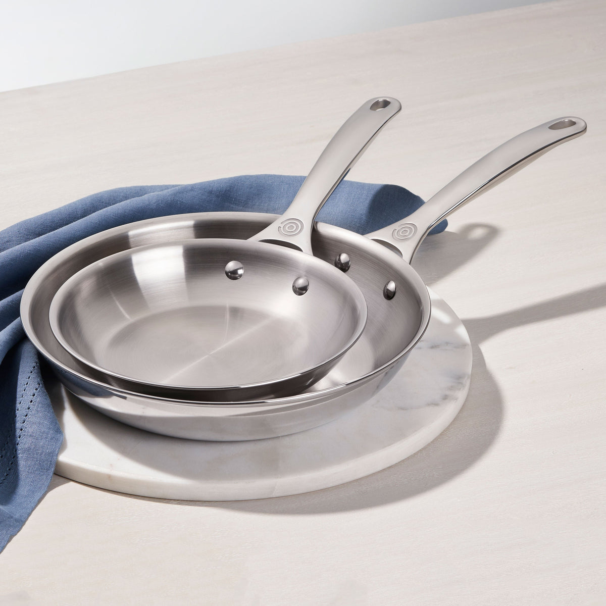 Le Creuset Stainless Steel 2 Piece Skillet Set with Lids