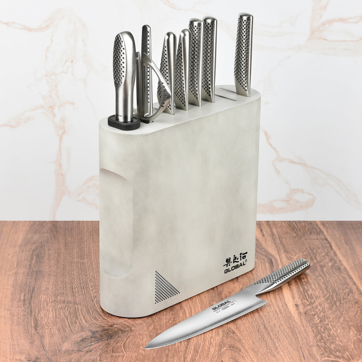 Global Kanpeki 10 Piece Knife Block Set, Cement Gray